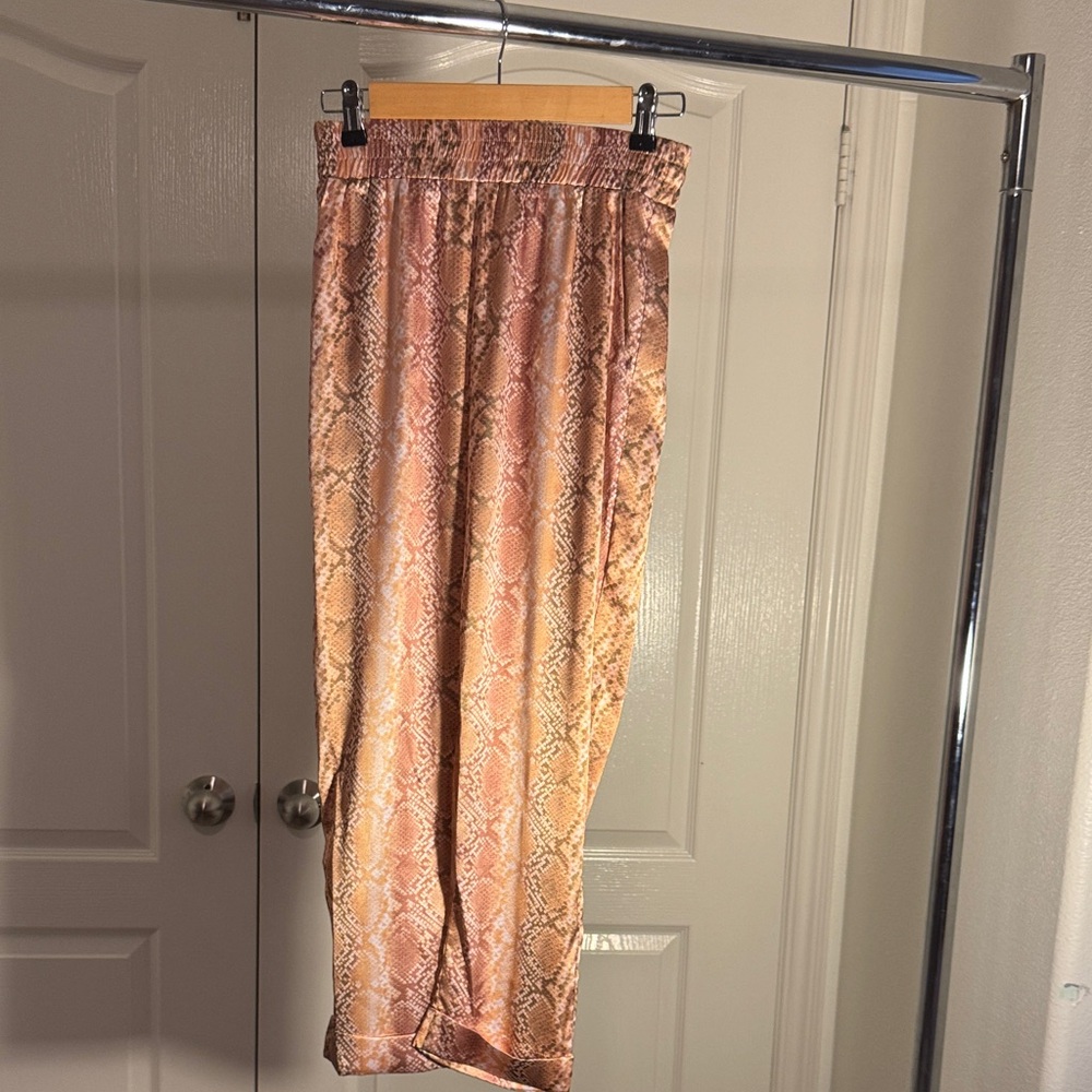 Women's Snake Print Satin Pants - Pink/Tan